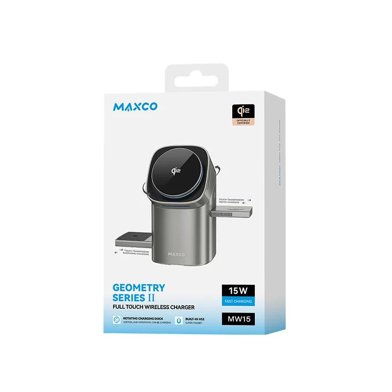 Qi2 Auto-Rotate Touch Magnetic 3-in-1 Wireless Charger with 15W Fast Charging for iPhone 12/13/14/15/16, Apple Watch, and AirPods