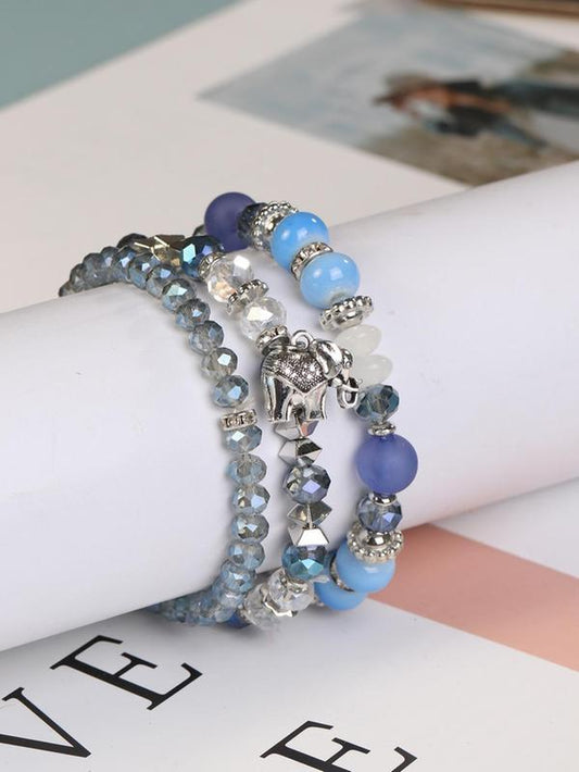 3Pcs/Set Boho Style Elephant Decor Stackable Bracelets, Adjustable Multi-Layer Beaded Bracelet Set, Fashion Jewelry for Women & Men