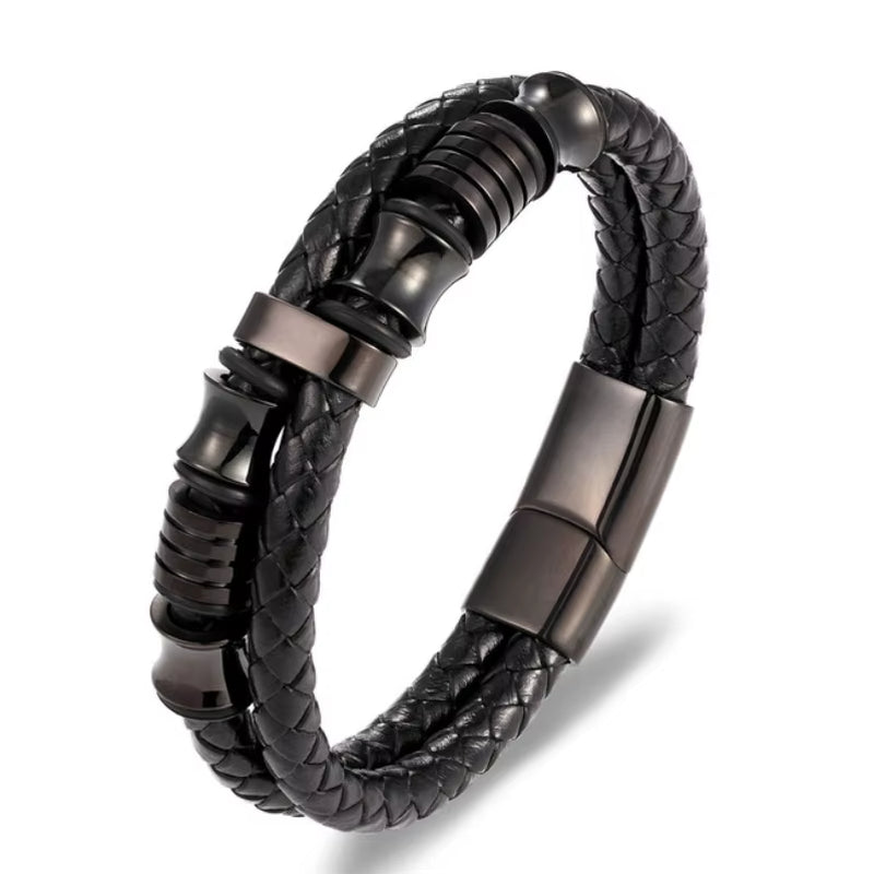Classic Multilayer Leather Bracelet Men Hand Jewelry Gift Handsome Business Bracelet with Metal Magnetic Clasp