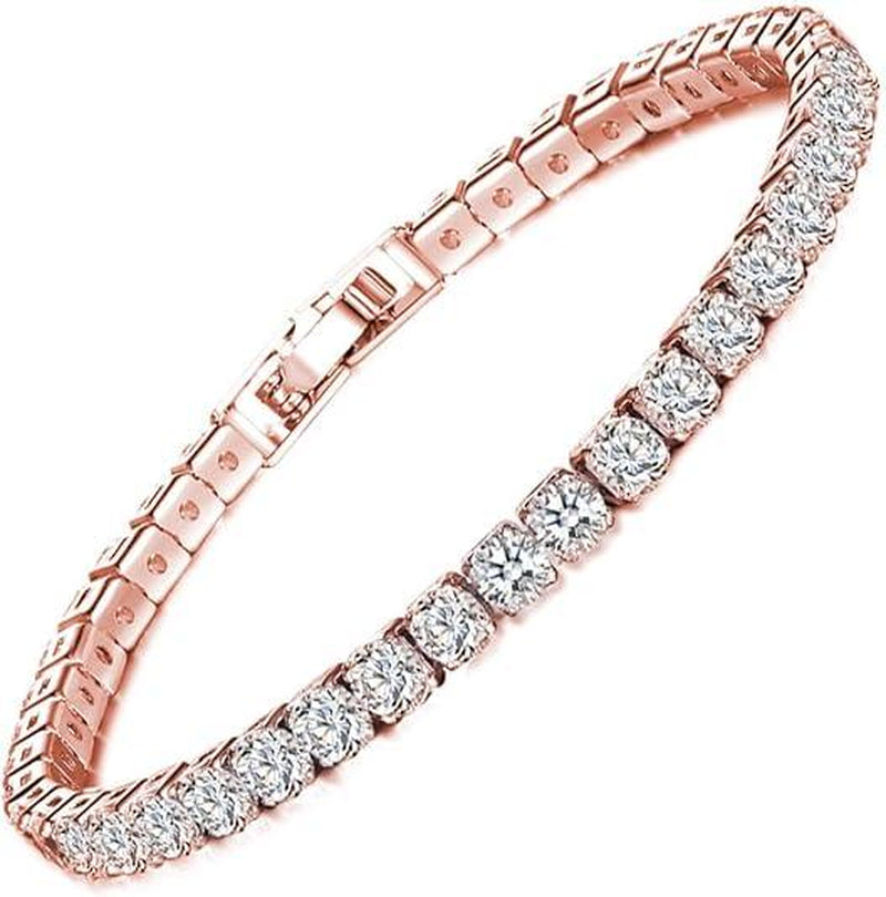 Inpasne Jewelry 4Mm Cubic Zirconia Classic Tennis Bracelet 18K White Gold Plated Hypoallergenic Slider Bracelet Jewelry Gift Gold Bracelets for Women Size 6.5-7.5 Inch