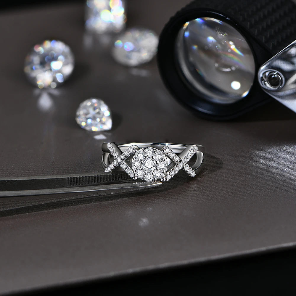 MINTYBOX Moissanite Diamond S925 Silver Ring for Women 0.42Ct Engagement K-GOLD Plated Luxury Fine Jewelry Gift Box Certificated