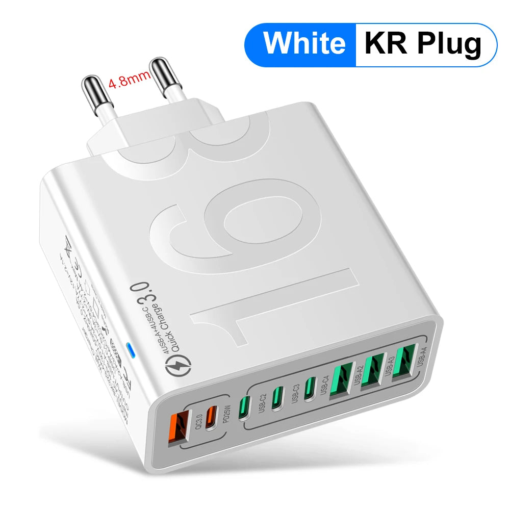 150W Fast Charging Multi-Port USB Wall Charger - Perfect for iPhone, Samsung, Xiaomi, and More - Travel Ready with EU/US/KR Plug