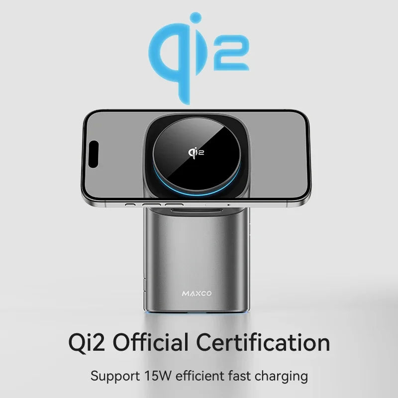 Qi2 Auto-Rotate Touch Magnetic 3-in-1 Wireless Charger with 15W Fast Charging for iPhone 12/13/14/15/16, Apple Watch, and AirPods