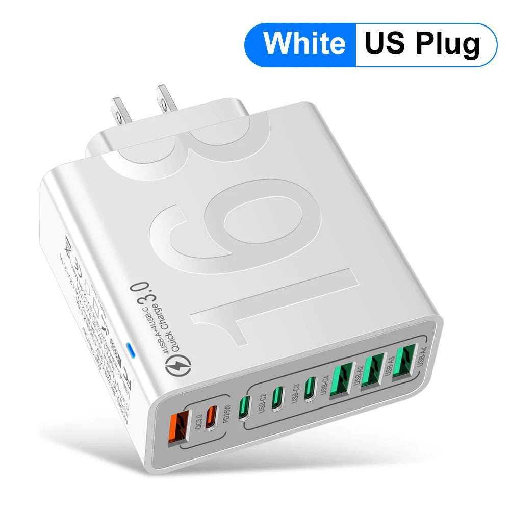 150W Fast Charging Multi-Port USB Wall Charger - Perfect for iPhone, Samsung, Xiaomi, and More - Travel Ready with EU/US/KR Plug