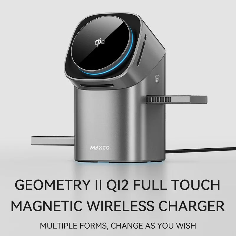 Qi2 Auto-Rotate Touch Magnetic 3-in-1 Wireless Charger with 15W Fast Charging for iPhone 12/13/14/15/16, Apple Watch, and AirPods