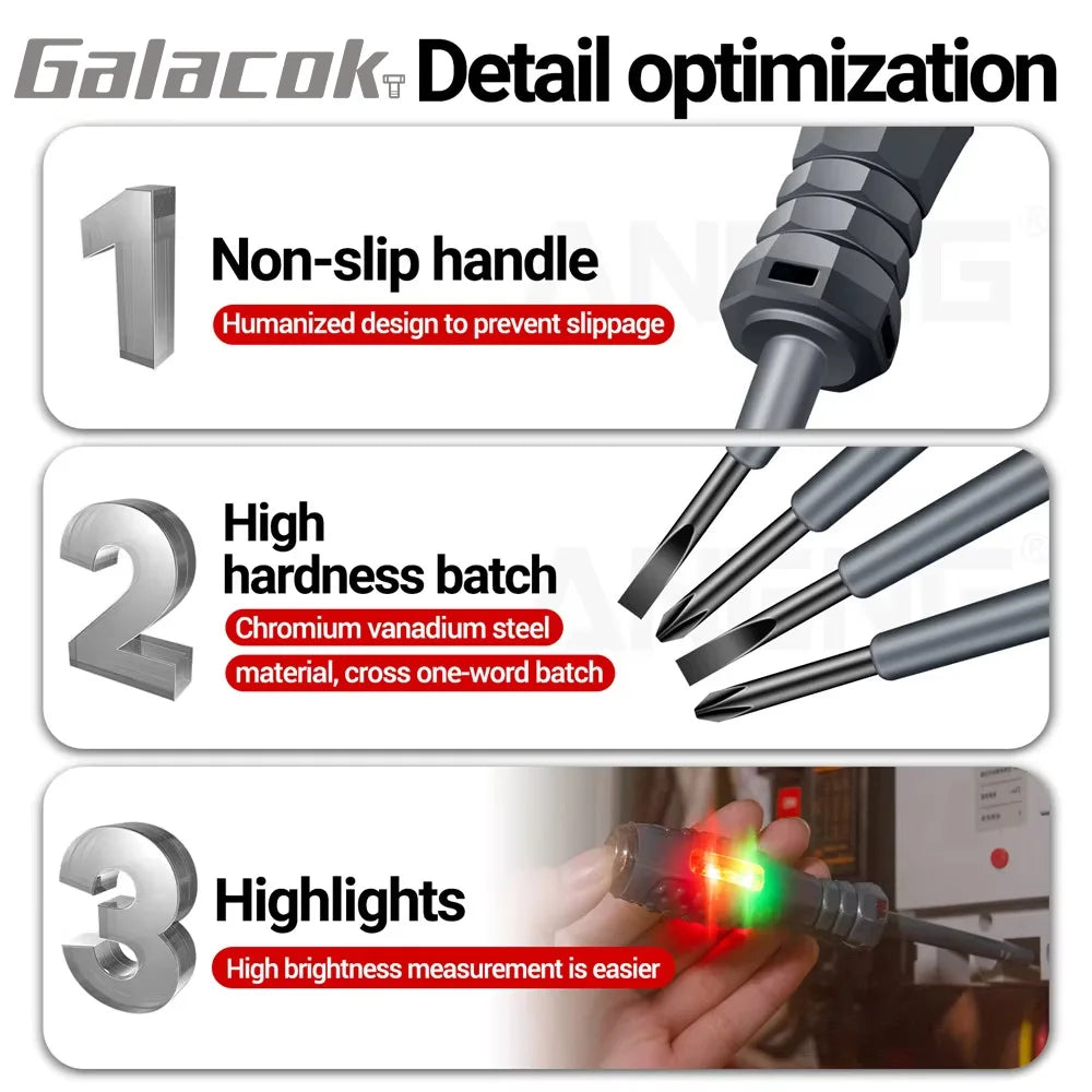 Multifunctional Electrician Test Screwdriver AC Non-Contact Induction Test Pen Voltage Tester 70-600V Red Green Induction Lights