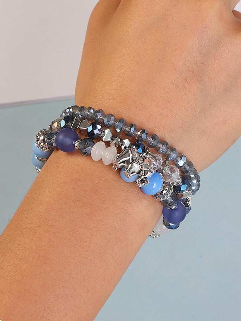 3Pcs/Set Boho Style Elephant Decor Stackable Bracelets, Adjustable Multi-Layer Beaded Bracelet Set, Fashion Jewelry for Women & Men