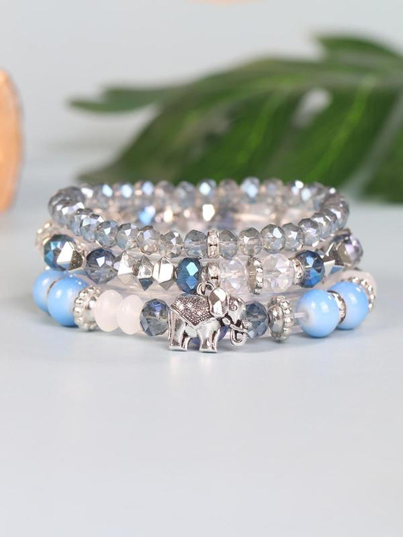 3Pcs/Set Boho Style Elephant Decor Stackable Bracelets, Adjustable Multi-Layer Beaded Bracelet Set, Fashion Jewelry for Women & Men
