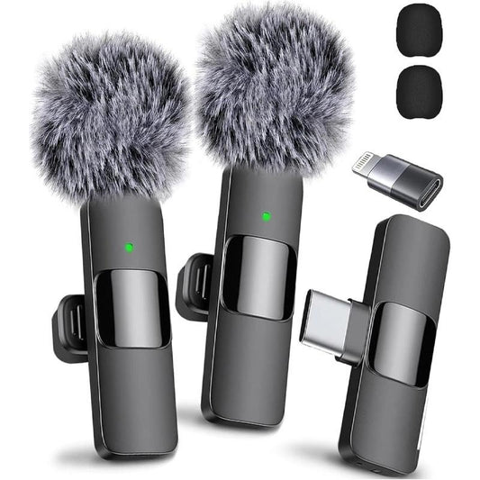 2 Mini Microphones with Clearer Audio for Video Recording, Interview, Vlog，Noise Reduction Device Noise Cancellation Stereo Wireless Vlogging Tools Handheld Mic Microfono Minimic